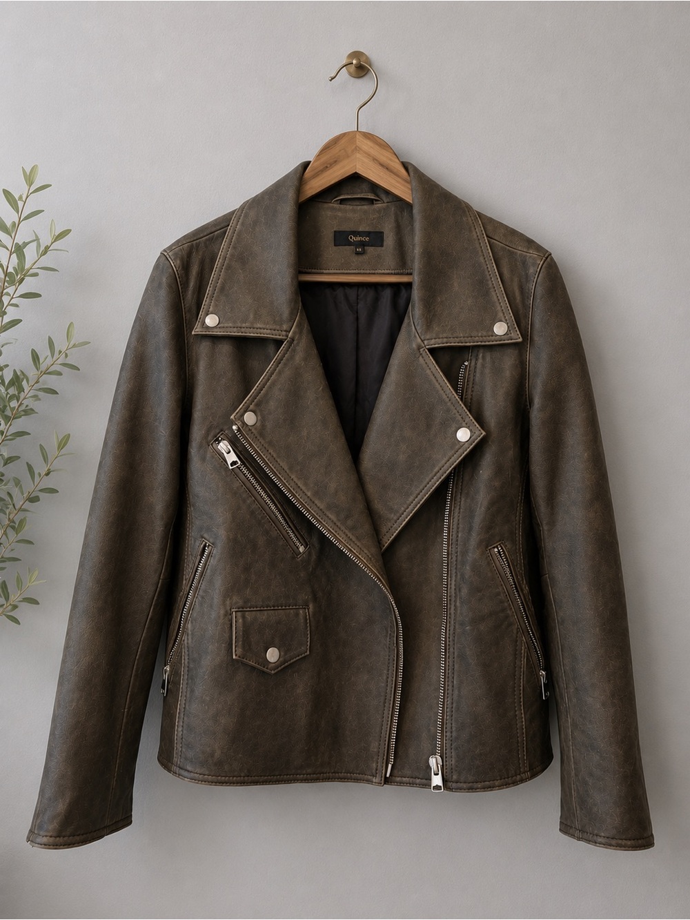 Quince 100% Leather Oversized Moto Biker Jacket Distressed Brown XS - Picture 1 of 11